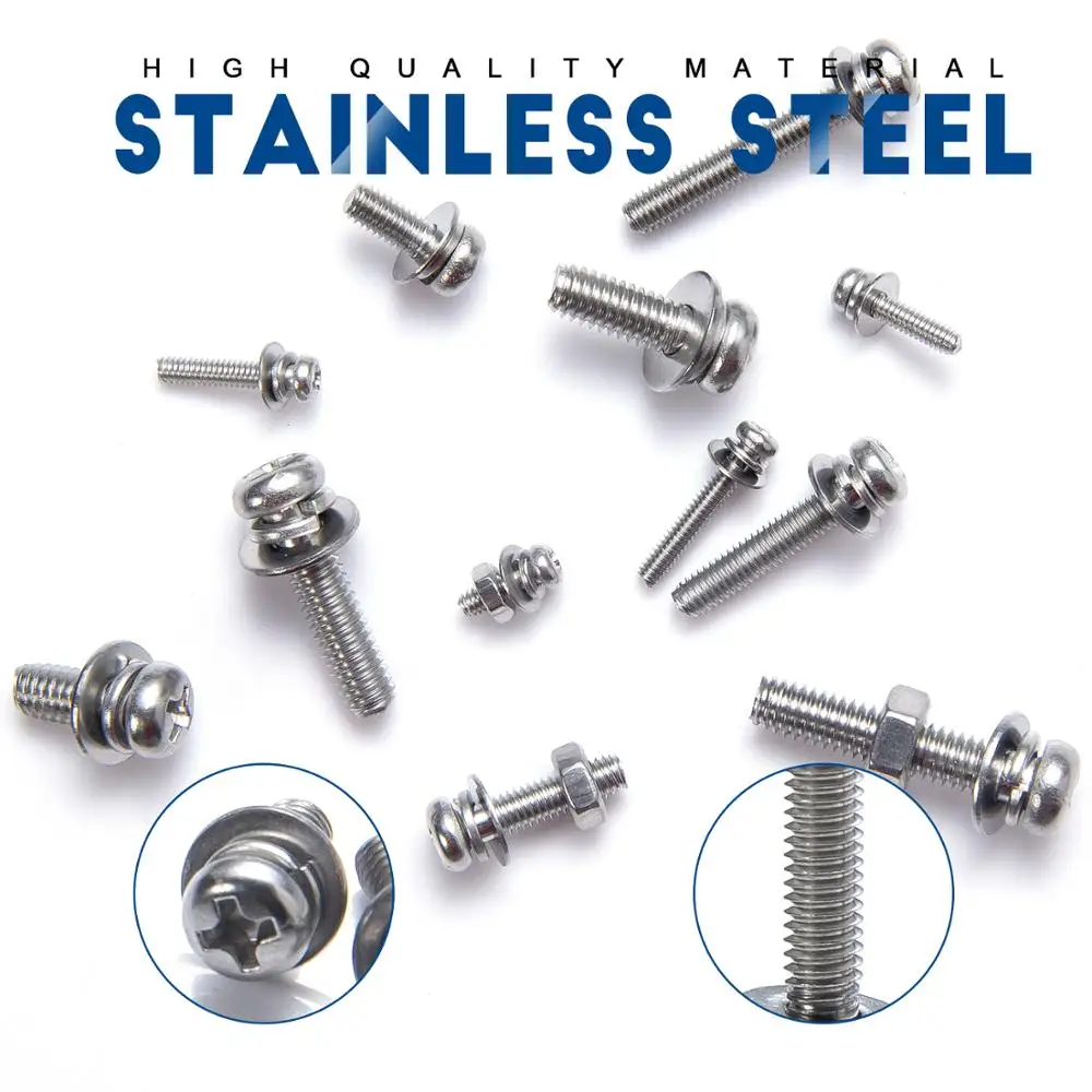 NINDEJIN 320pcs Pan Head Phillips Screws and Nuts with Flat Washers Stainless Steel M2 M3 M4 Machine Screws Assortment Kit