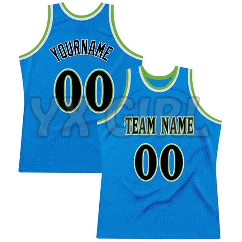 

Custom Blue Black-Neon Green Authentic Throwback Basketball Jersey Tank Tops for Men Jersey Personlized Sew Team Unisex Top