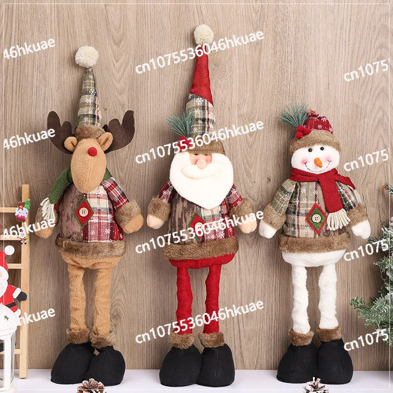 Cross-border Christmas Decorations Retro Retractable Doll Window Ornament Santa Snowman Standing Doll