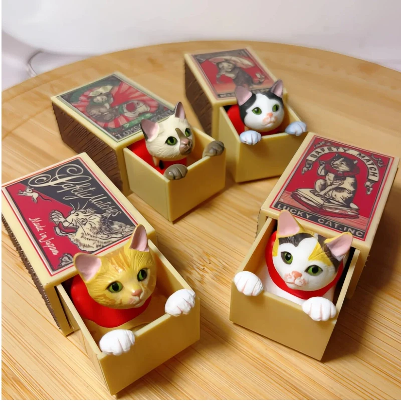 

Hide And Seek Safety Match Box Cats Blind Box Cute Pvc Anime Action Figure Creative Toy Desktop Decoration Surprise Gift