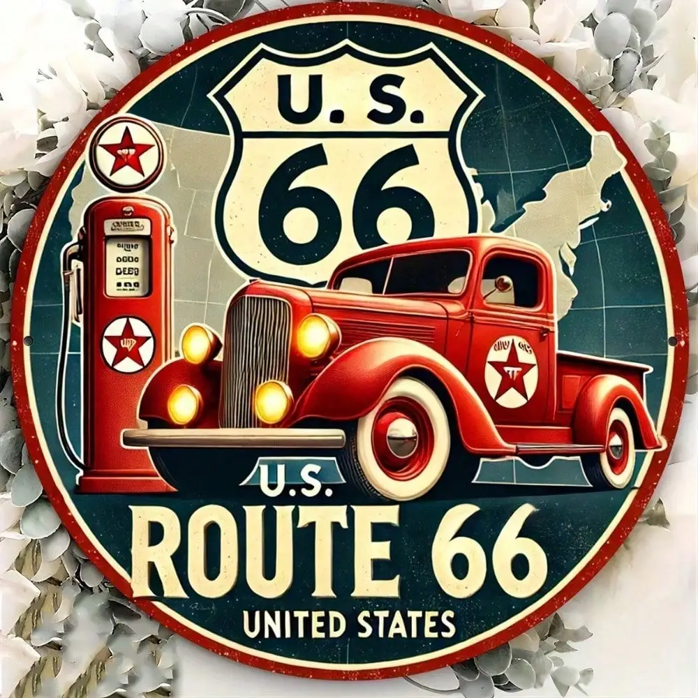 Retro Route 66 Metallschild 8x12 Zoll Vintage Aluminium Nummernschild Wanddekoration für Männerhöhle Bar Garage