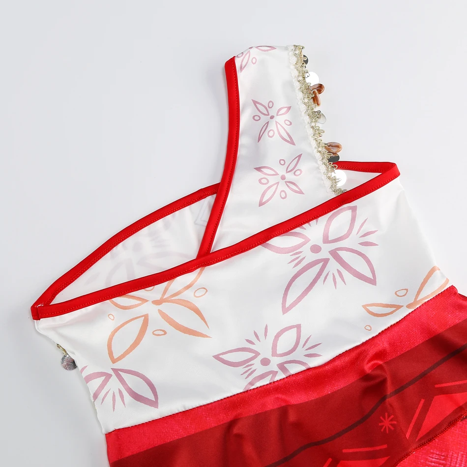 Moana Dress for Girls Summer Dress Girl Princess Cosplay One Shoulder Suspender Dress Accessories Set