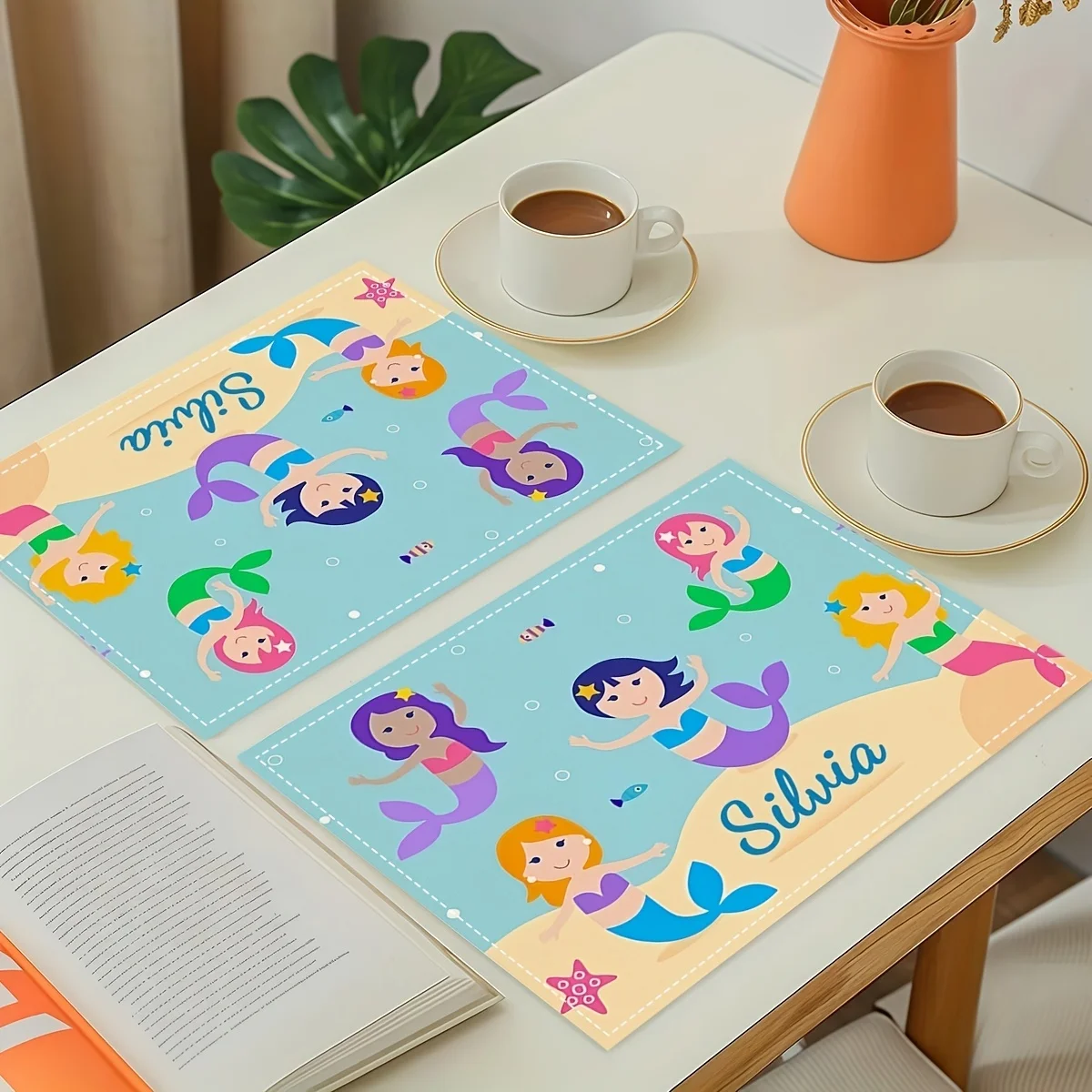 1pc Customizable Name Fairy Tale Mermaid Pattern Placemats, Style/Pattern Description Table Mat, Steak Placemats