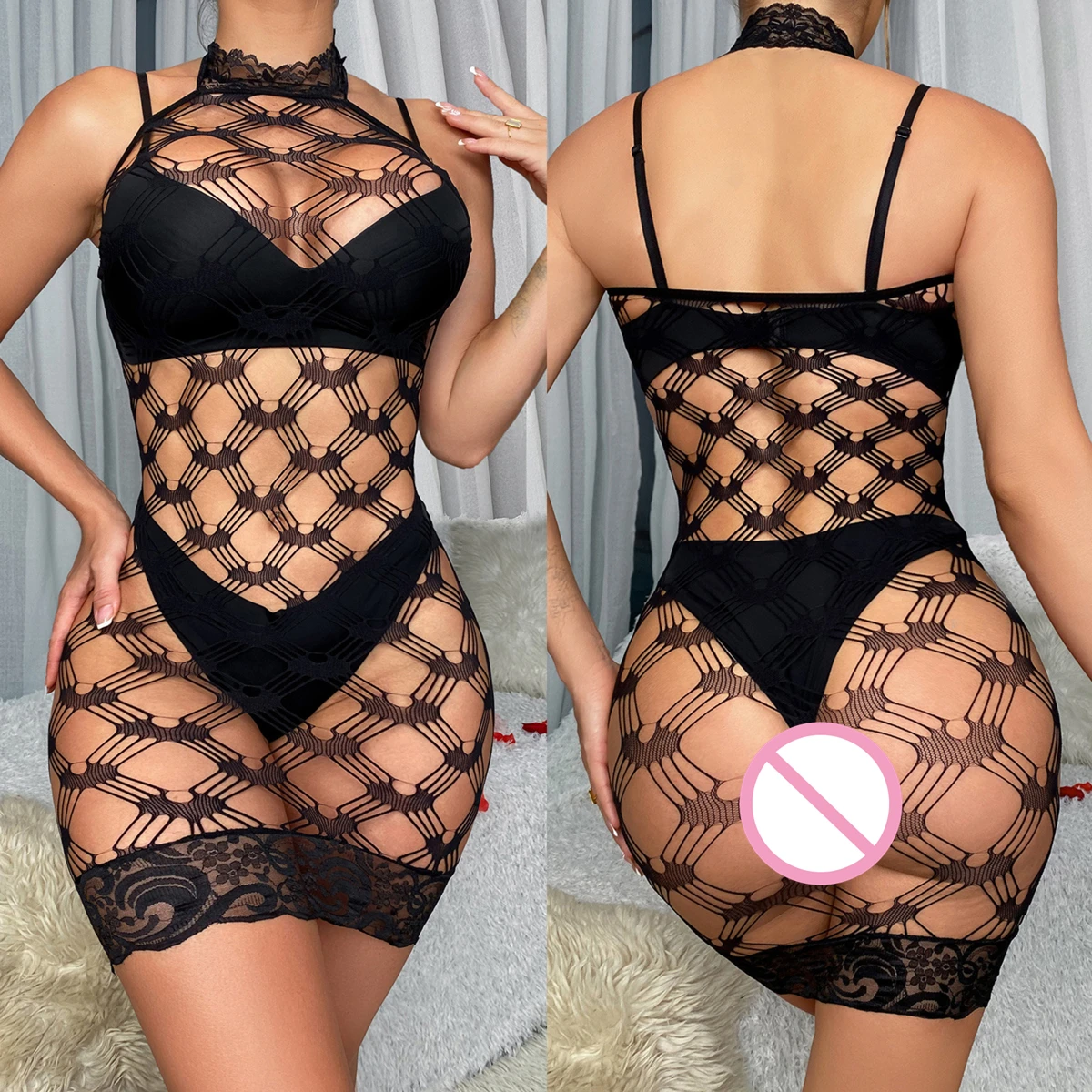 Crotchless Sexy Lingerie calze a rete Bodystocking donna cavallo aperto biancheria intima del sesso vestito erotico body Exotic Babydolls Dresses