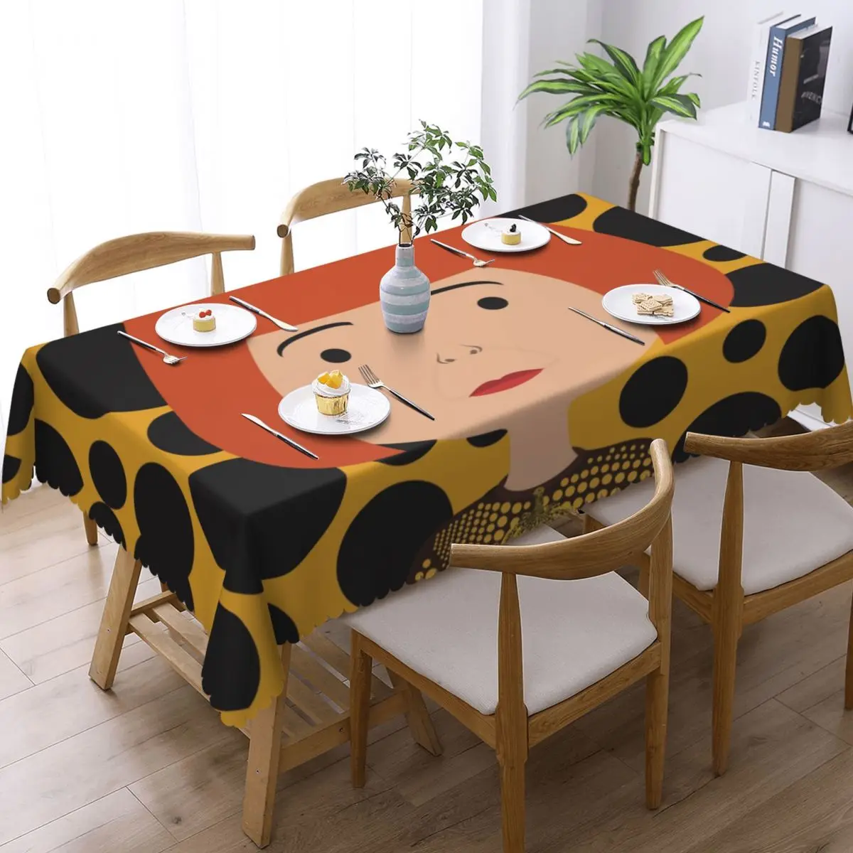 Customized Yayoi Kusama Halloween Tablecloth Rectangular Waterproof Aesthetic Polka Table Cover Cloth for Dining Room