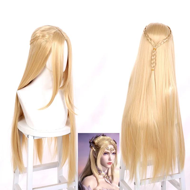 Douluo Continent Qianrenxue Cosplay Wig, Golden Long Hair Braided Wig, 90CM Long Hair