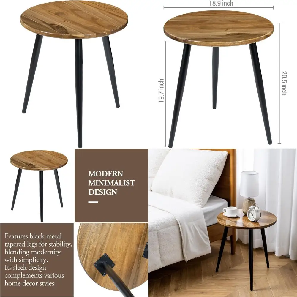 

Круглый приставной столик из дерева акации середины века 20,5 с черными металлическими ножками