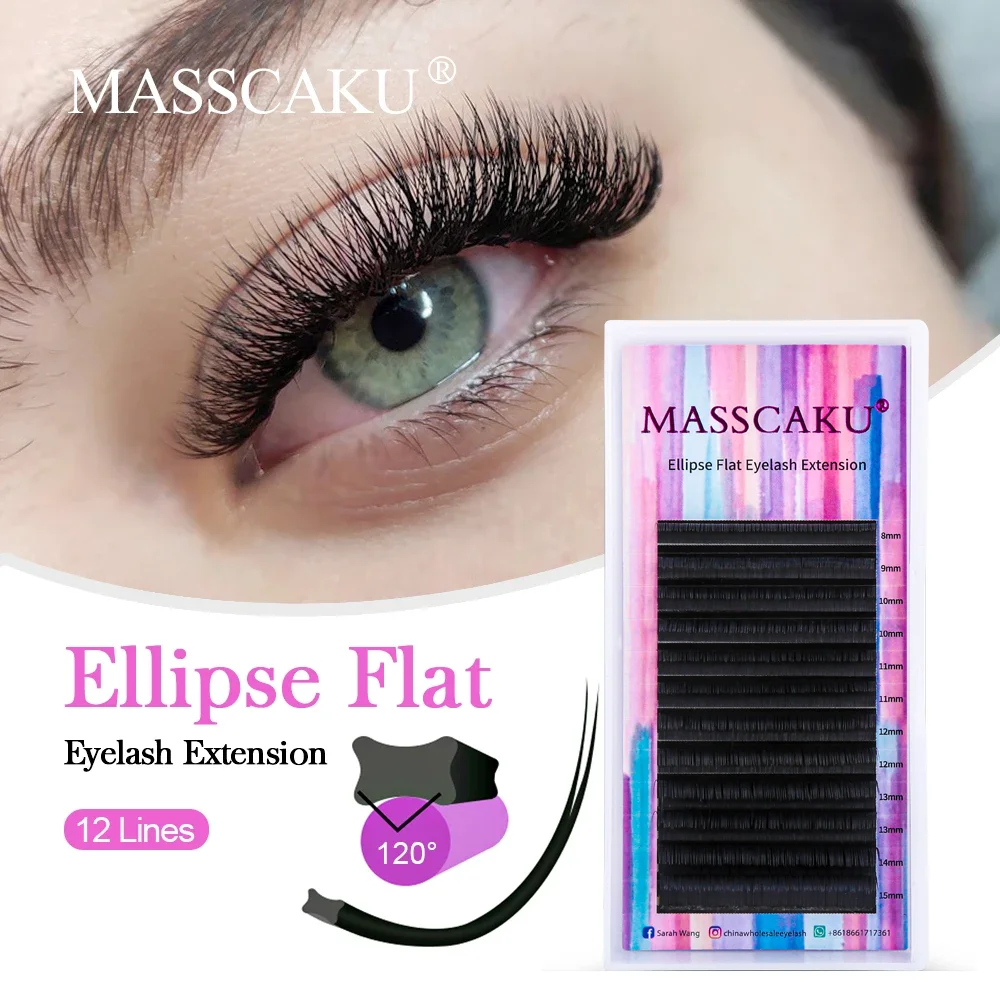 Wholesale Masscaku Ellipse Flat Eyelashes Extension Individual Mink Soft Natural Eyelashes Two Split Tips Volume False Lashes