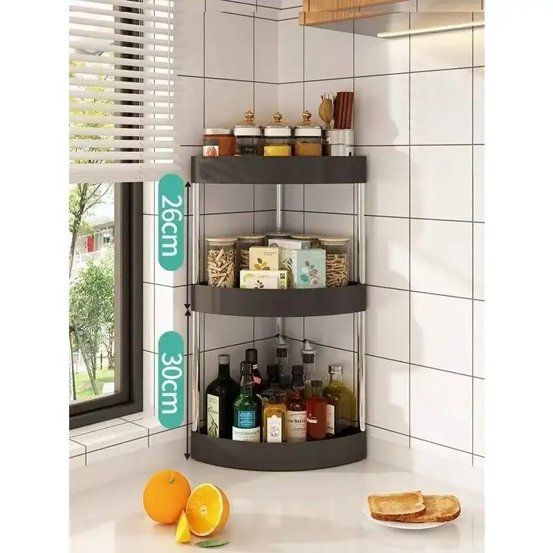 رف حمام ثلاثي الطبقات، يستخدم لزاوية المطبخ، رف تخزين البهارات متعدد الطبقات، رف زاوية الحوض.
