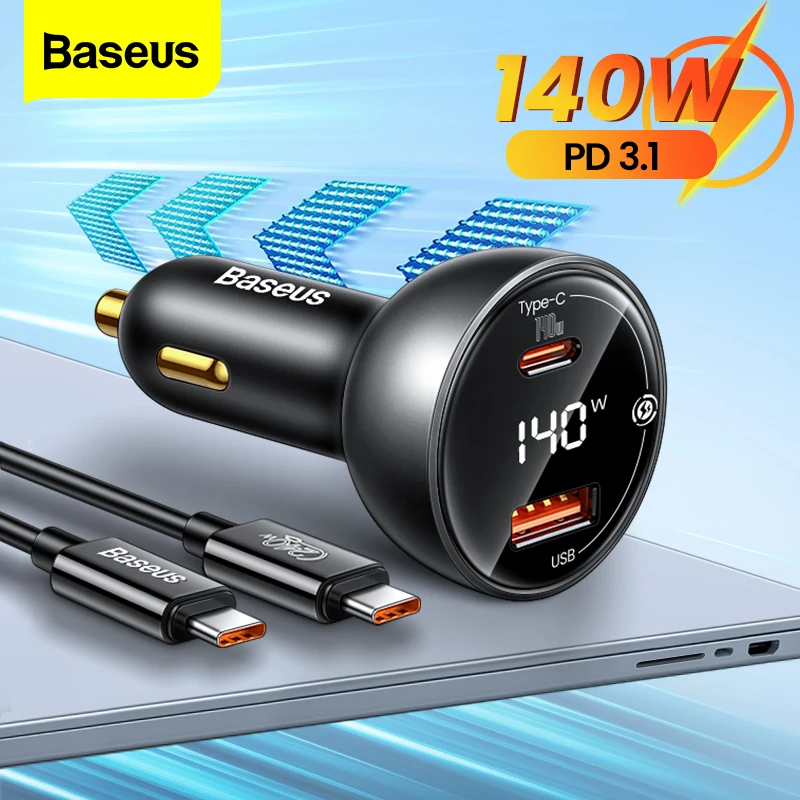 

BASEUS 140W PD 3.1 Car Charger Fast Charge QC 3.0 Quick Charging for MacBook Pro USB Type C Car Phone Charger For iPhone Samsung