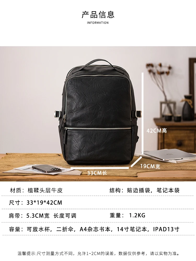 PNDME outdoor travel high quality genuine leather men's black backpack fashion casual luxury cow leather computer bagpack