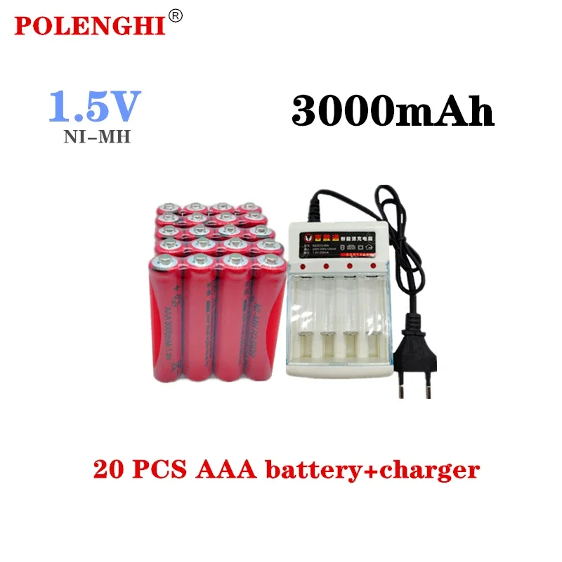 POLENGHI 2-40PCS 1.5V 3000mAh nickel hydrogen AAA pre charged battery for CMARA computer microphone toy LED flashlight+charger