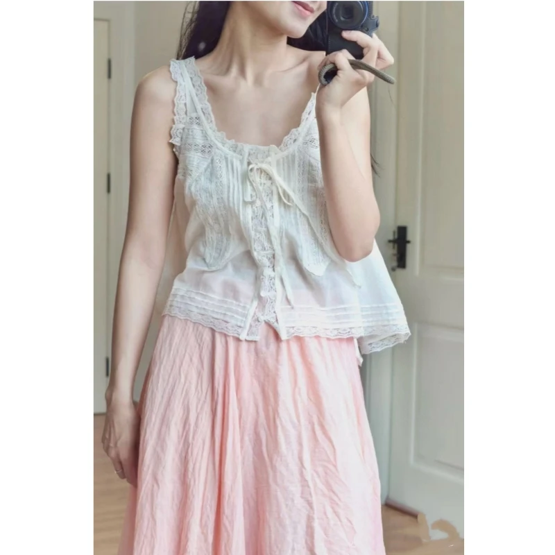 

25 year new high count pure cotton French lightweight soft retro lace patchwork handmade vest