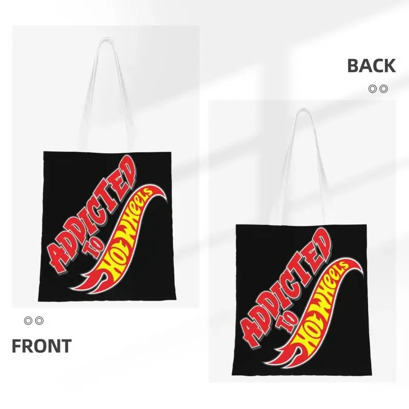 Reusable Hot Wheels Logo Model Car Shopping Bag Women Shoulder Canvas Tote Bag Portable Sport Car Grocery Shopper Bags