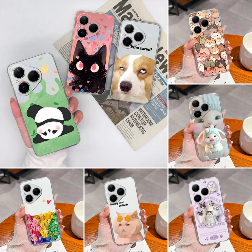 Funda de teléfono transparente para Huawei Pura 80 Pro Plus 5G, bonito patrón de animales, carcasa anticaída de silicona suave para Huawei Pura 80 Ultra Funda