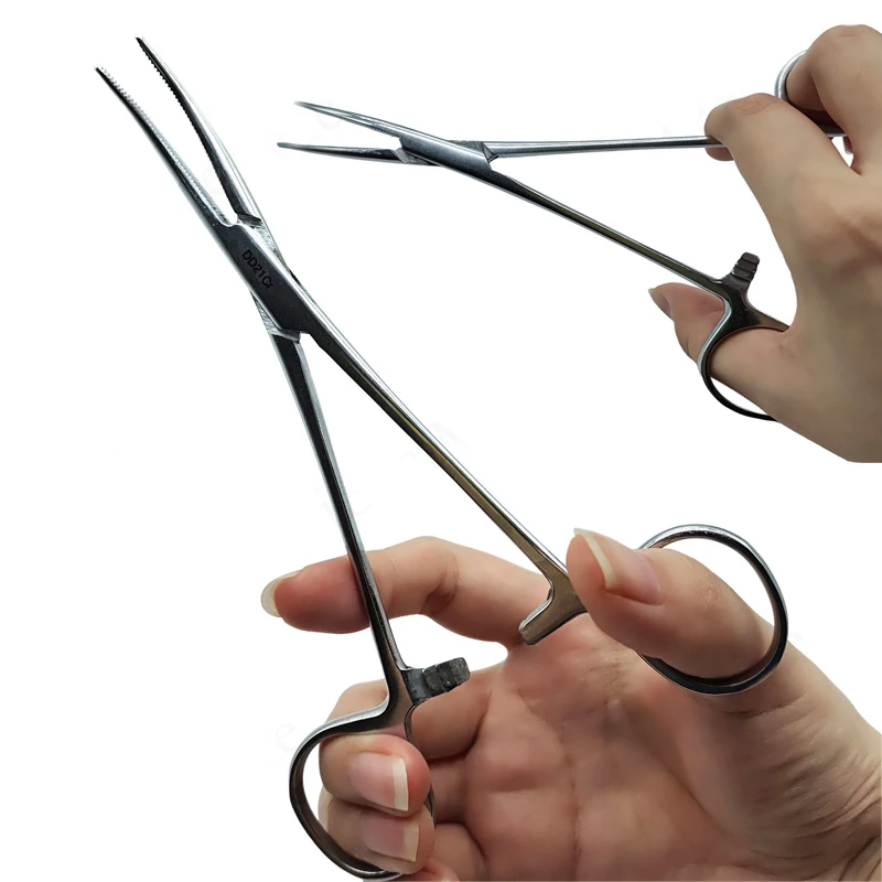 Aço inoxidável Fórceps hemostático, Ferramenta Fórceps cirúrgico, Hemostat bloqueio grampos, Alicate de pesca, ponta curva e reta, 1PC