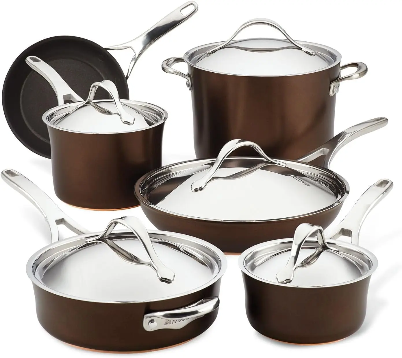 

Anolon Nouvelle Copper Hard Anodized Nonstick Pots and Pans, Cookware Set (11 Piece), Sable