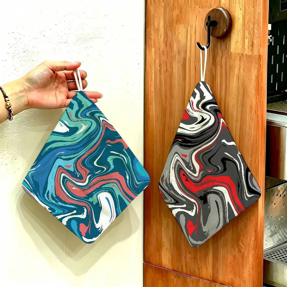 Black and White Strata Liquid Hanging Polyester Cotton Towel, Reusable Hand Wiping Cloth, Wear Resistant for Home Kitchen Sink