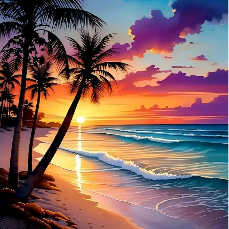 

GATYZTORY DIY Diamond Painting Sunset Suitable For Beginners Diamond Mosaic Seaside Landscape New Arrival Wall Art