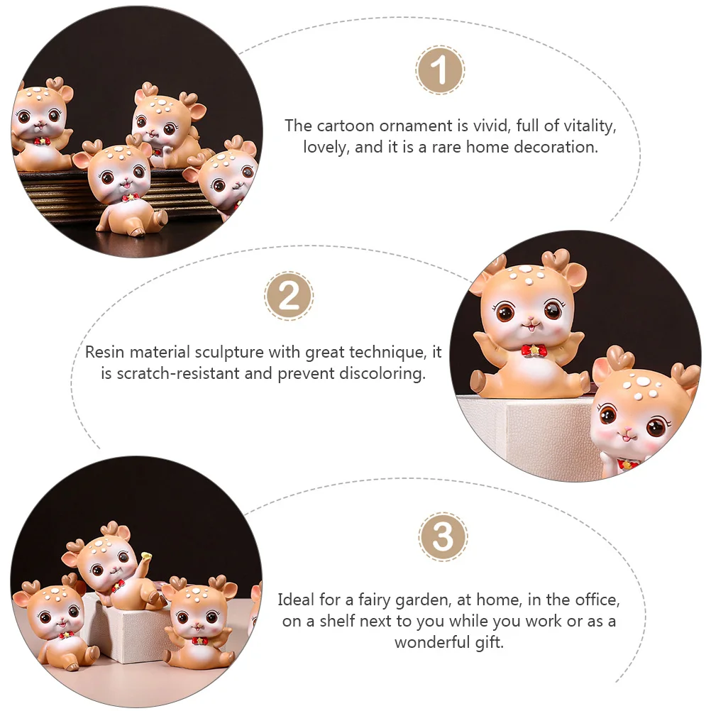 

4 Pcs Resin Deer Ornaments Micro Landscape Decoration Figurines Mini Cartoon Cake Toppers Figures for Decorations Animal Brown