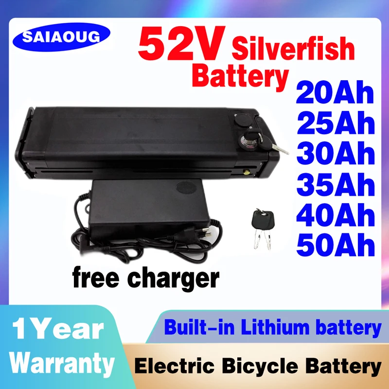 

36V 20AH 30AH Silver Fish Lithium Ebike Bateria Akku 500W 48V 52 V 20AH 30AH Li ion Electric Bike Bicycle 48V 18650 Battery Pack