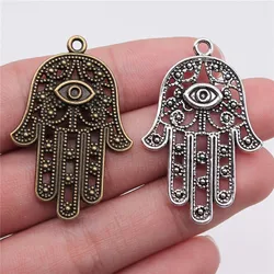 WYSIWYG 4pcs Charms Death Eye Hamsa Palm Fatima Hand 36x25mm Antique Making Pendant Fit Vintage DIY For Jewelry