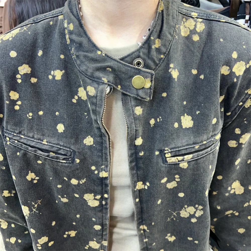 

Korean Floral Denim Jaet Women's Loose Slimming ort Sle 2024 Autumn New Arrival Small Size Cute Top Coat