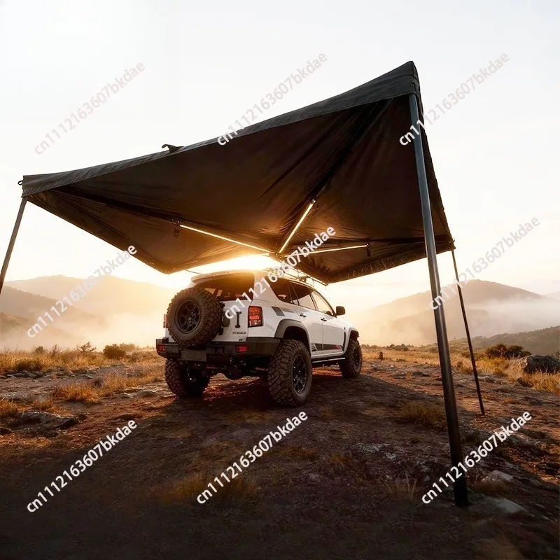270 Degree Fan-Shaped Car Side Awning, Black Coating UV Waterproof Canopy For SUV Off-Road Camping Overland Road Trip