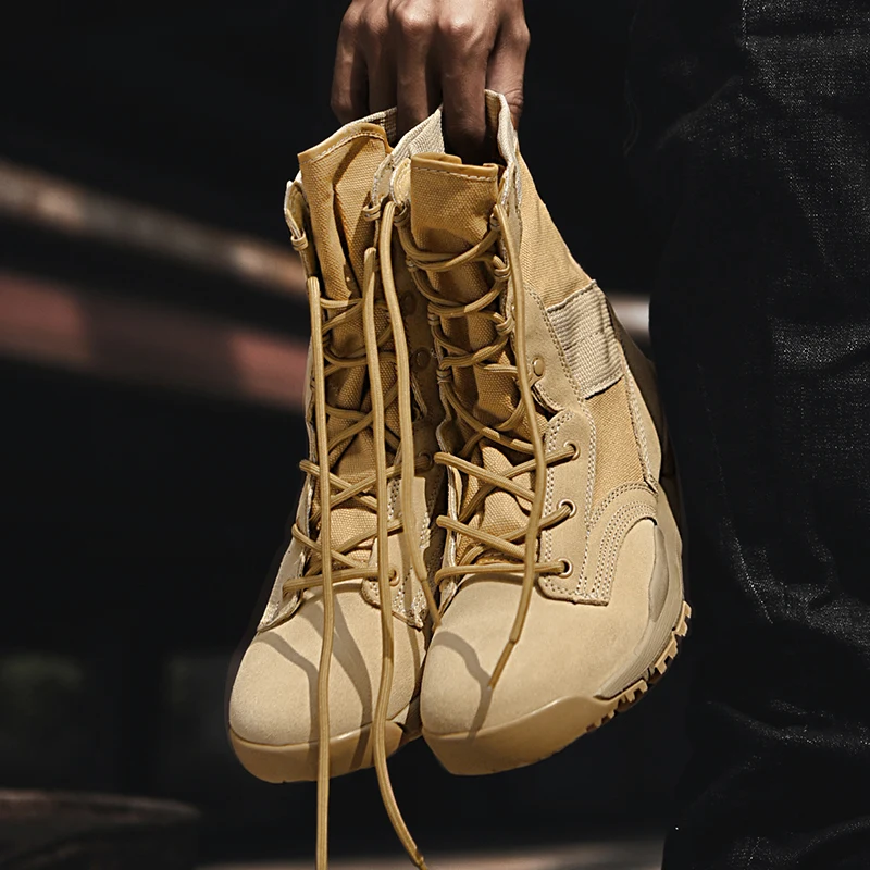Осенне-зимние высокие кеды для пар, военные тренировочные туристические ботинки для пустыни, нескользящие легкие и дышащие походные ботинки
