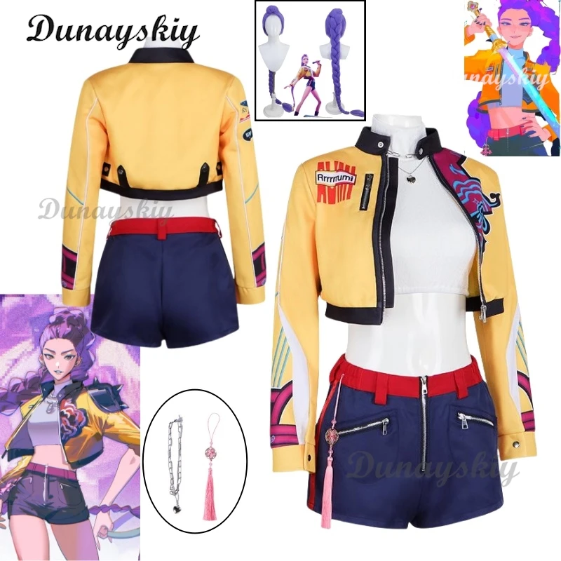 

K-Pop Rumi Cosplay Costume Wig And Stage Coat Set Demon Hunter Short Outfit Sexy Halloween Roleplay Women's Group Idol Costume
