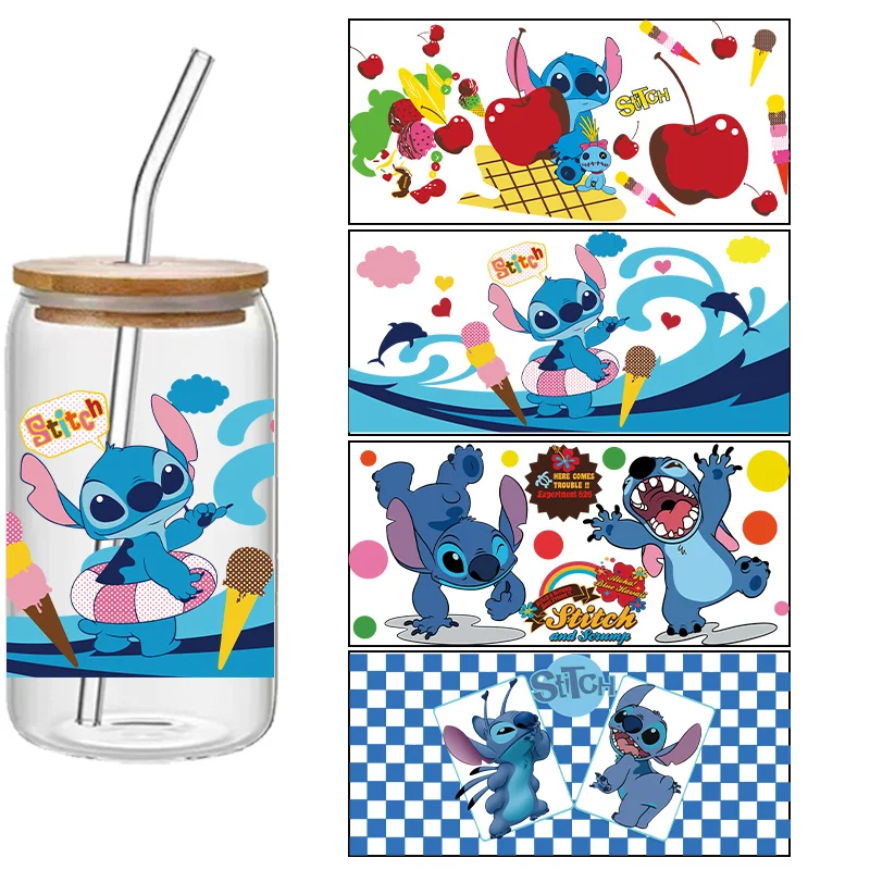 Disney Stitch Crystal stickers Cute animated stickers UV 3D transfer printing adhesive 16oz glass cup Multiple mixed batch custo