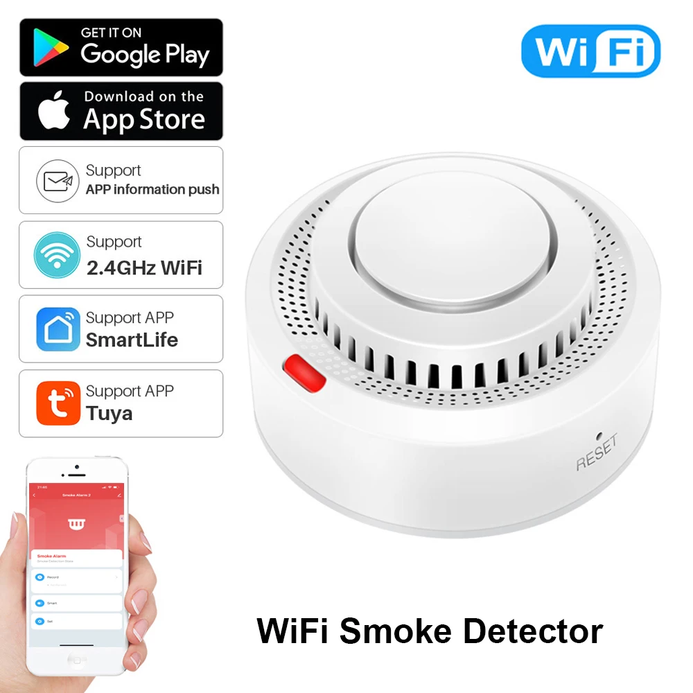 Tuya-Smart WiFi Smoke Detector, Smoke Alarm, Home Security System, Proteção contra incêndio, Trabalhar com Smart Life App