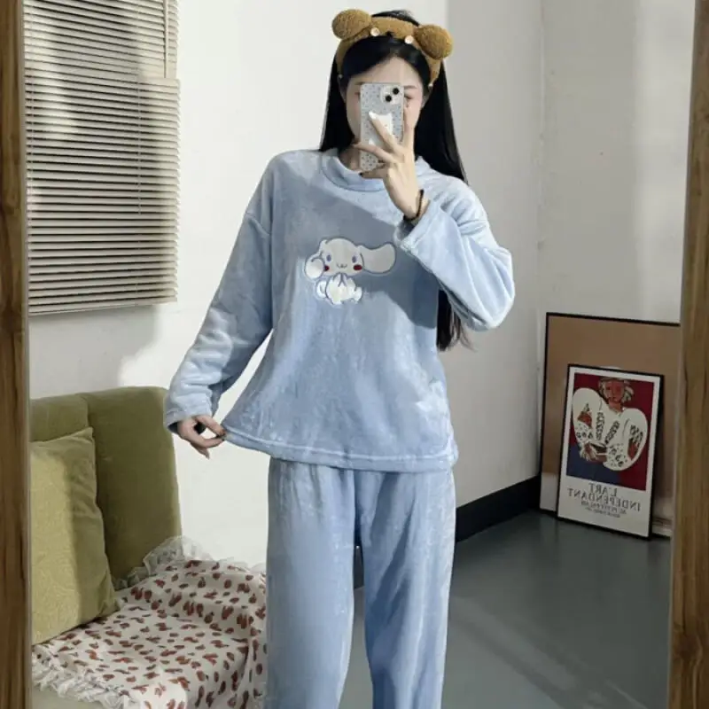 

Sanrio мультяшные пижамы Hello Kittys Kawaii, зимние брючные костюмы с длинными рукавами, домашняя одежда с принтами, модный подарок для подруги