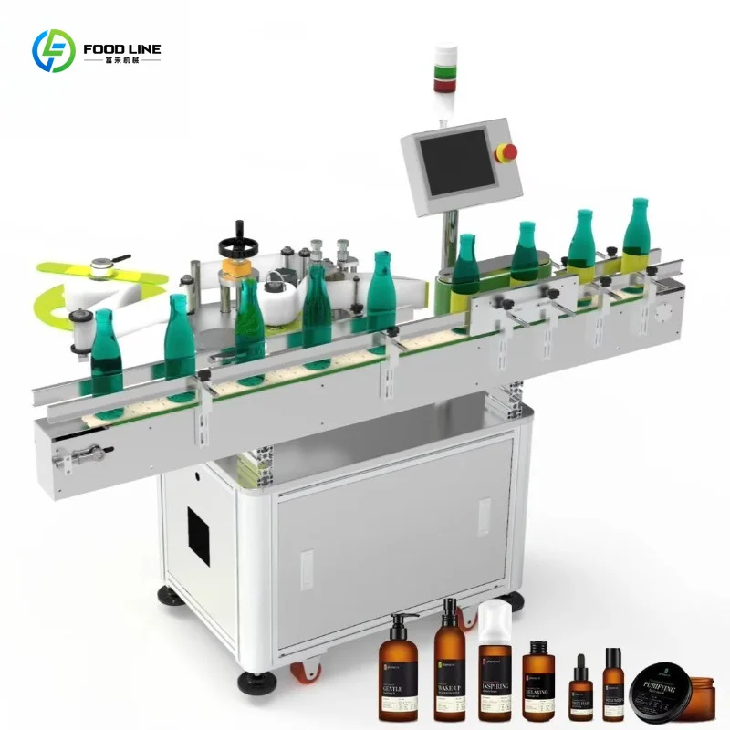 Customized High Speed Automatic Round Bottle Wrap Around Labeling Machine For Soy Sauce Juice Cooking Oil Bottles