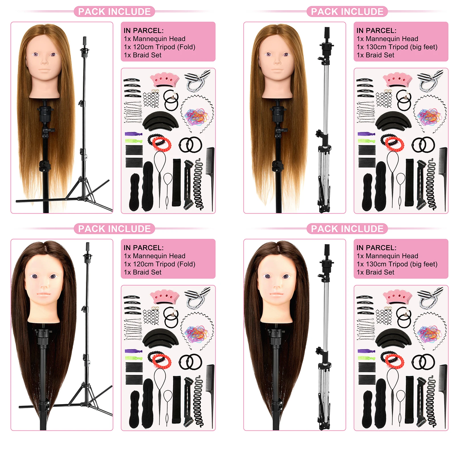 26 pollici 28 pollici Make up Practice Face Training Head Doll Mannequin Head capelli veri 80% Styling Braiding Set 130CM 120CM treppiede