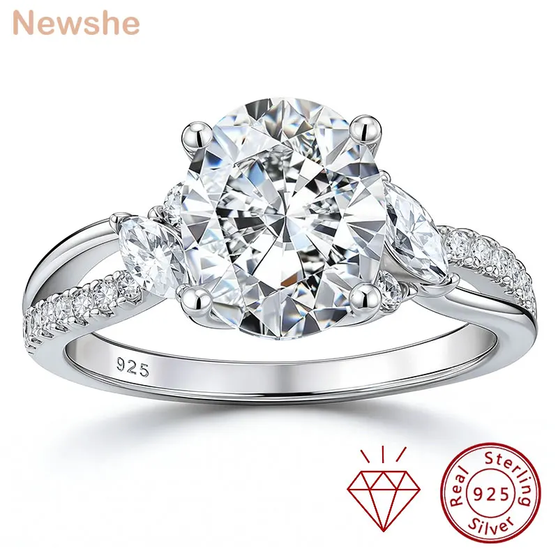 Newshe Engagement Rings for Women Moissanite GRA Certified Oval Princess Cut Solid 925 Sterling Silver Wedding Ring Fine Jewelry