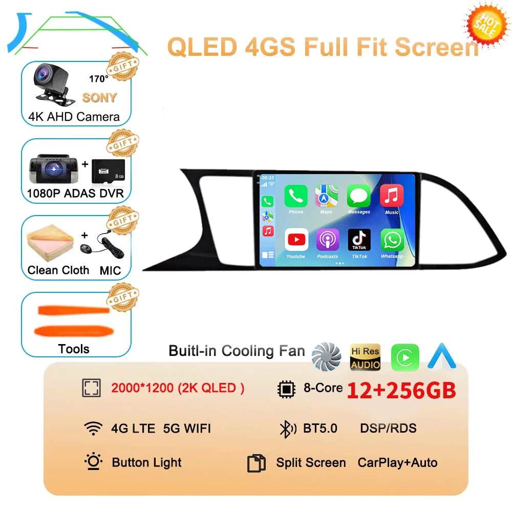 Auto radio Android 16 Carplay Auto voor Seat Leon 3 MK3 2012-2020 GPS Navigatie 4G WIFI Multimedia Videospeler Stereo 360 Camera