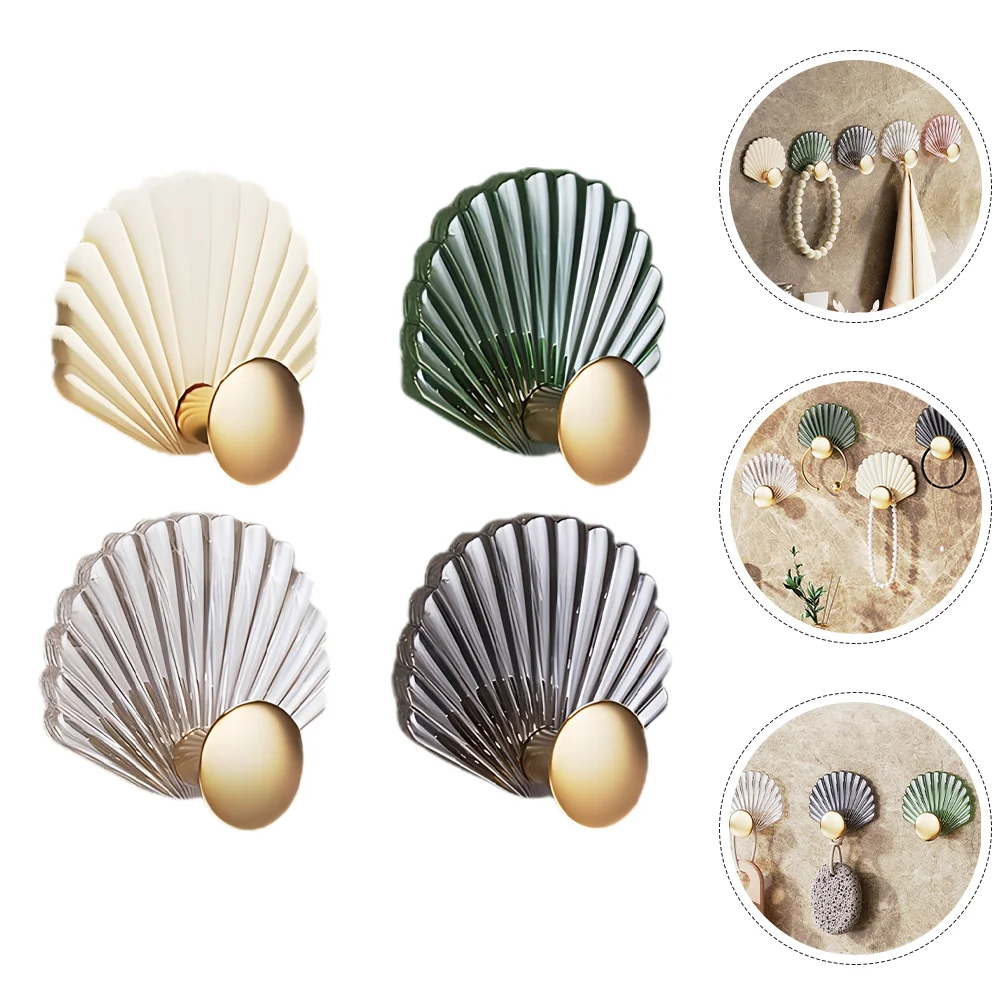 4 Pcs Sticky Hook Shell Wall Mounted Clothes Rack Shells Abs Hooks Wall-mounted