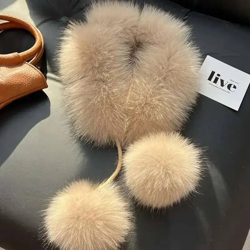2026 Real Fox Fur Scarf Women Winter Neck Warmer Rabbit Fur Lining Fur Plush Neck Warmer Thick Warm Fur Scarf With Fox Fur Balls