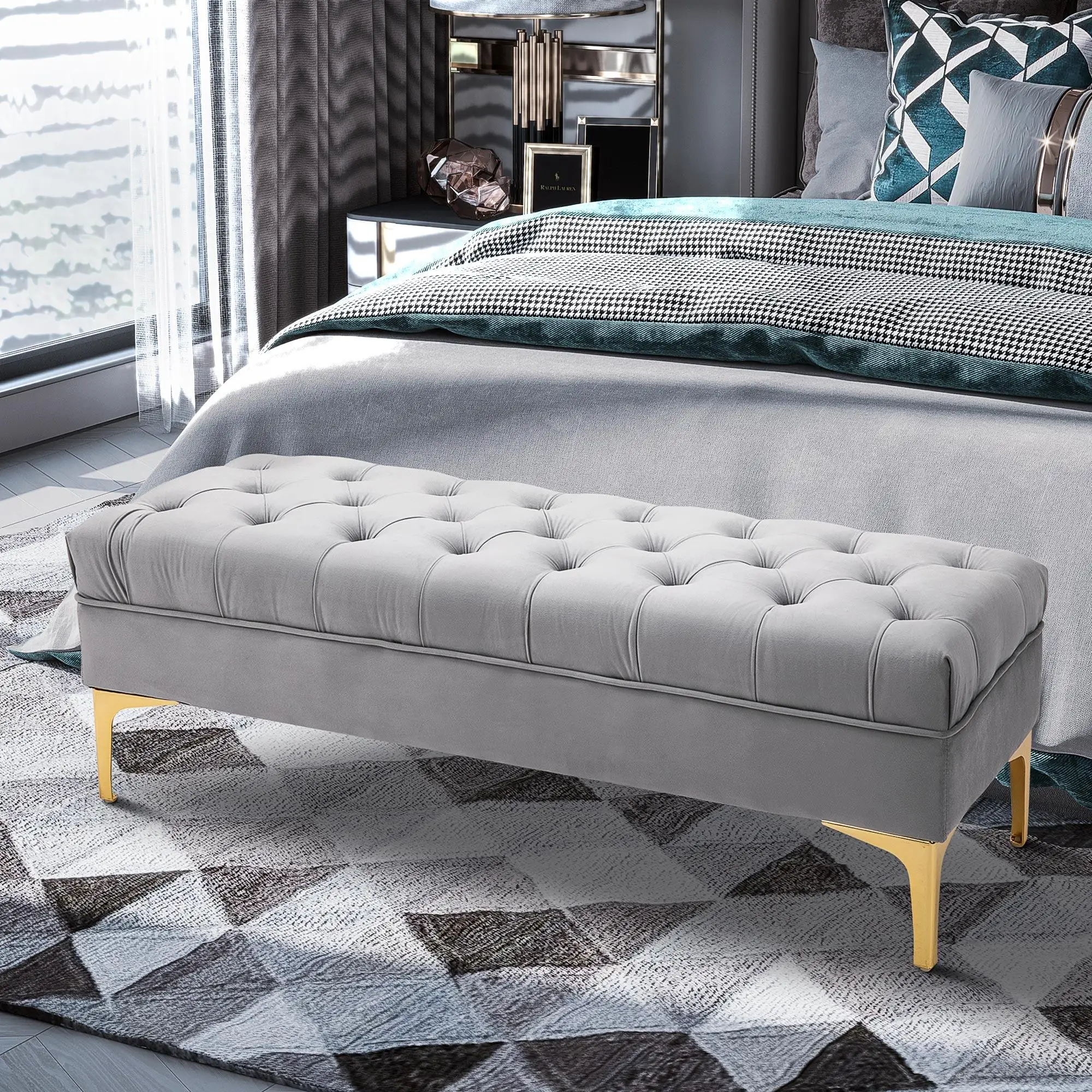 Cadre de lit moderne en tissu gris foncé 150x200 cm avec structure en bois, ensemble de chambre à coucher pour un style contemporain