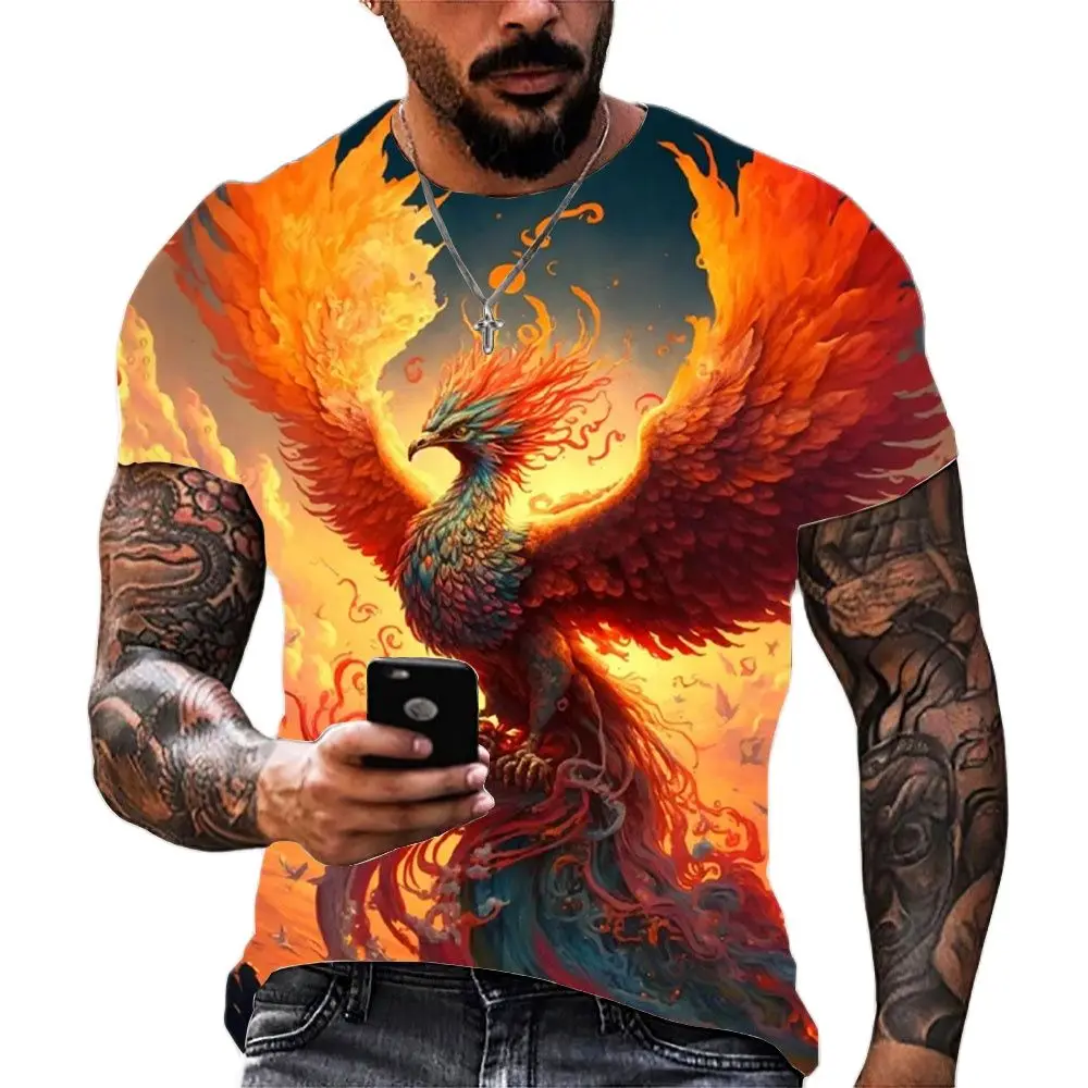 Anime Cartoon Phoenix 3D Print Gorgeous Cool Men And Women Summer Avant-Garde Personality Round Neck Short Sleeve Casual T-shirt