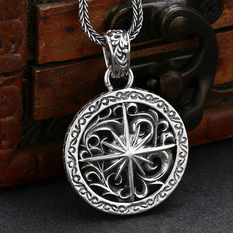 S925 Sterling Silver Charms Pendants for Women Men New Fashion Sun God Radiance Hollow Eternal Vine Compass Punk Jewelry