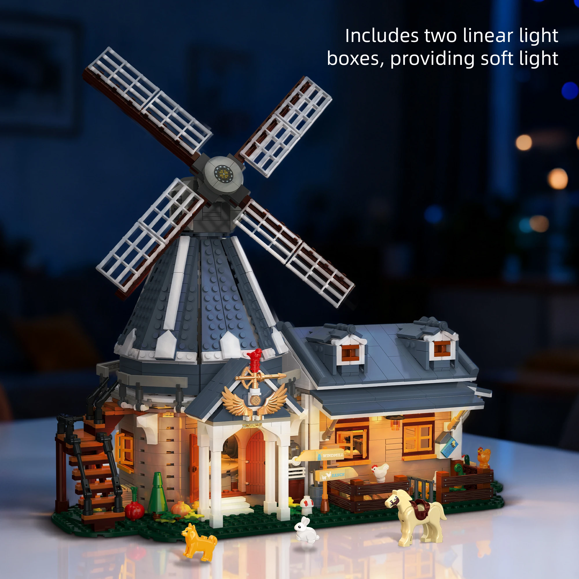 

3288pcs Street View Building Model Building Blocks Windmill Ranch Tree House Puzzle Windmill Tree House Decoration Toys