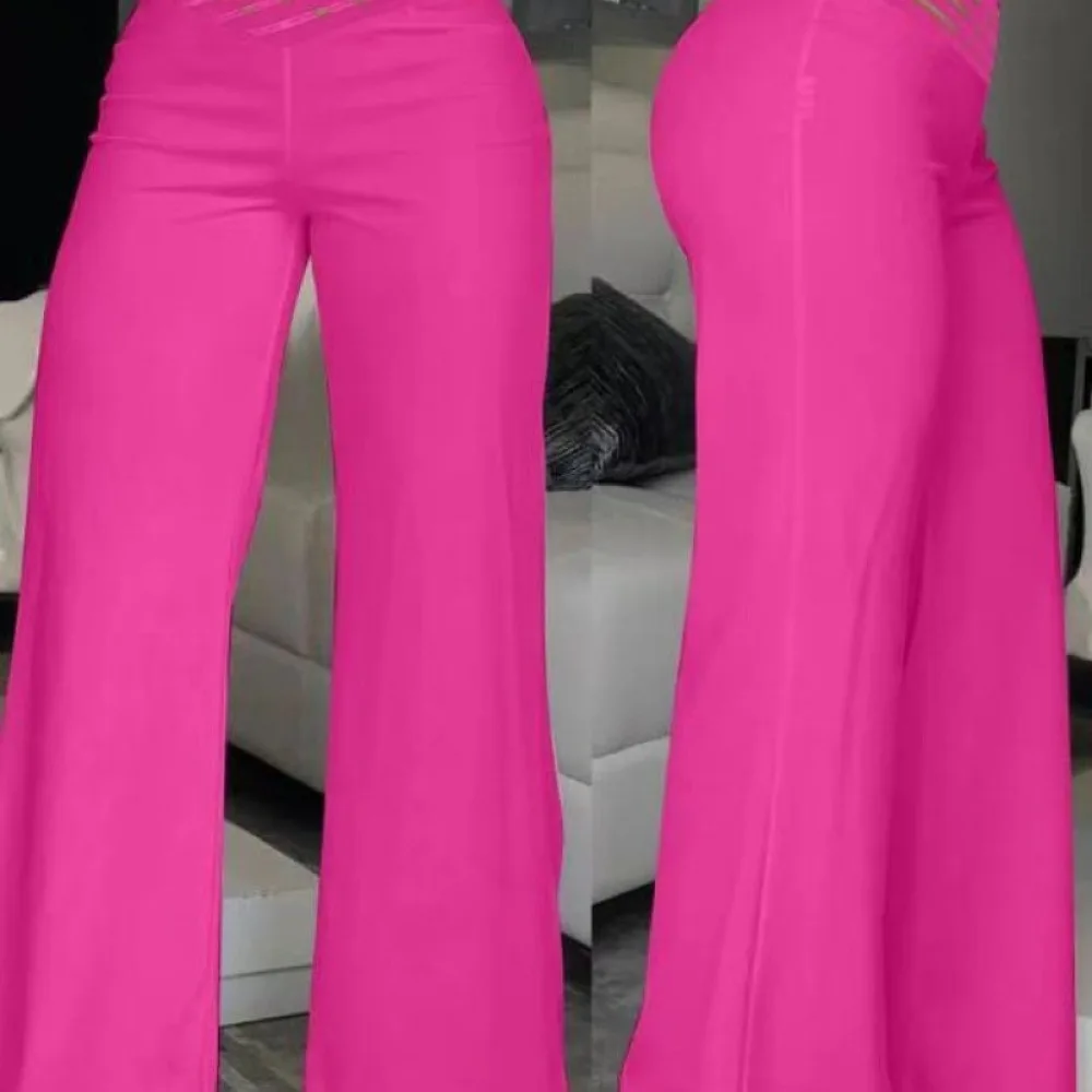 Women High Waist Wide Leg Trousers Summer Casual Loose Straight Pants Streetwear Fashion Hollow Out Belt Trendy Bottoms