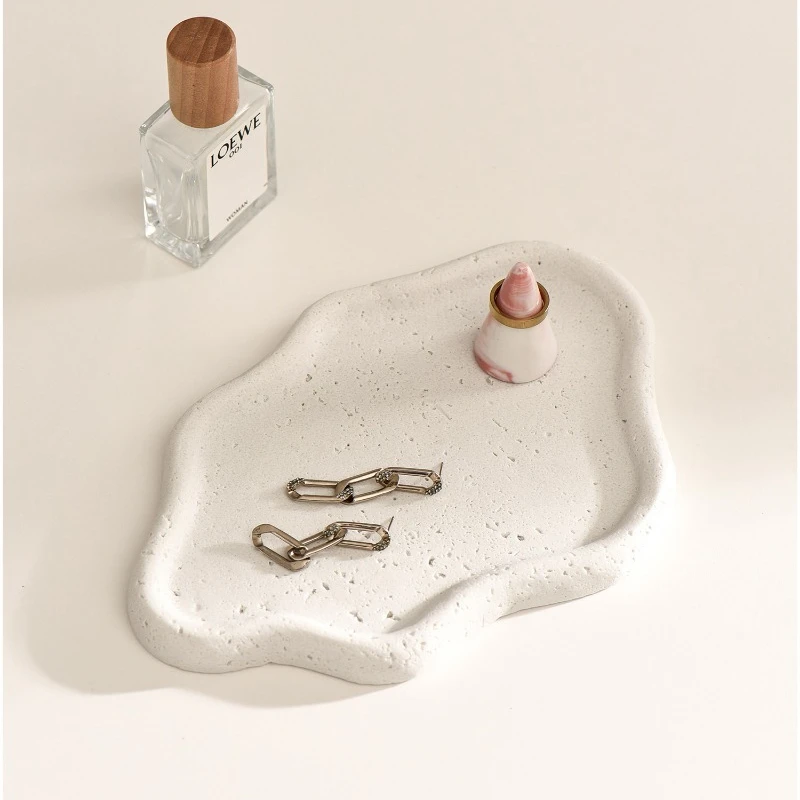 Wabi-Sabi Style Travertine Cloud Tray, Sandstone Key & Perfume Organizer for Entryway Table, Minimalist Home Decor,Retro Stone