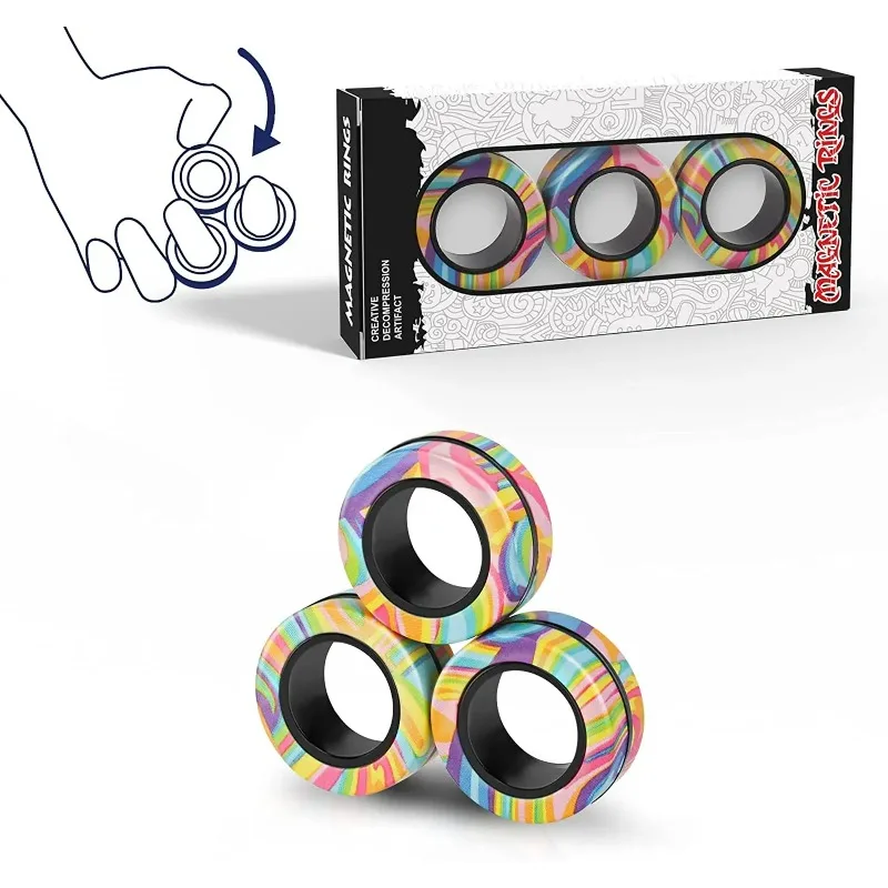 3pcs Finger Magnetic Rings Colorful Fidget Toy Set Adult Magnets Spinner Rings for Relieve Stress Anxiety Relief Therapy