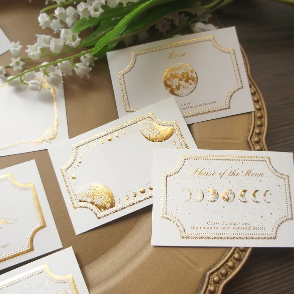 15pcs Gold Lily of The Valley Moon Butterfly Design Gift Wedding Birthday Greeting Gift Card Party Invitation Scrapbooking Use