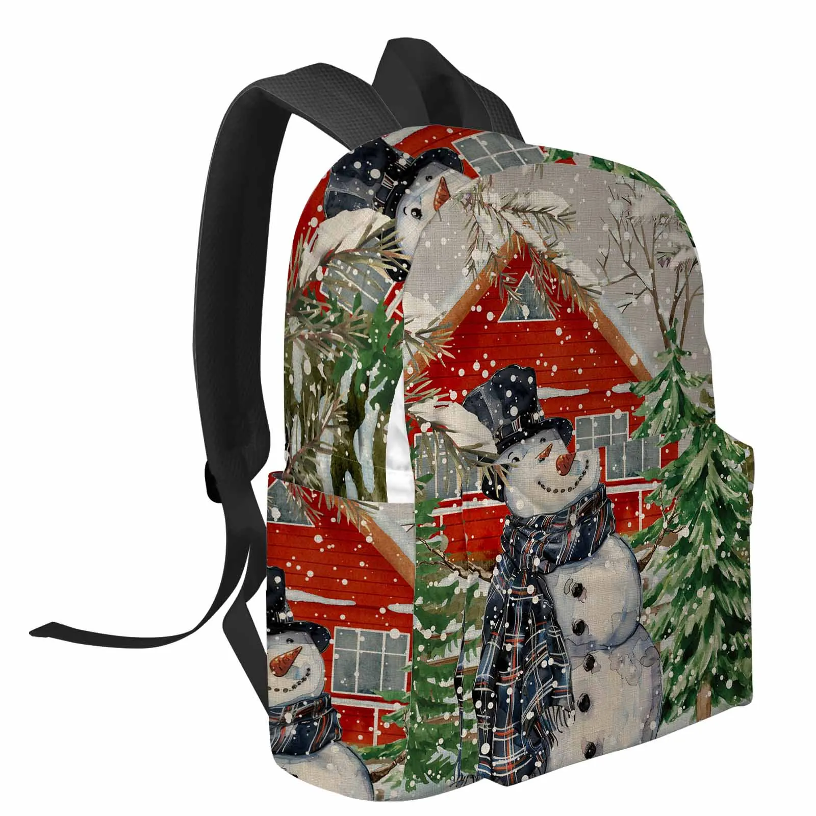 Christmas Tree Watercolor Snowman Backpack School Bags for Teenagers Students Laptop Bag Women's Casual Travel Backpack