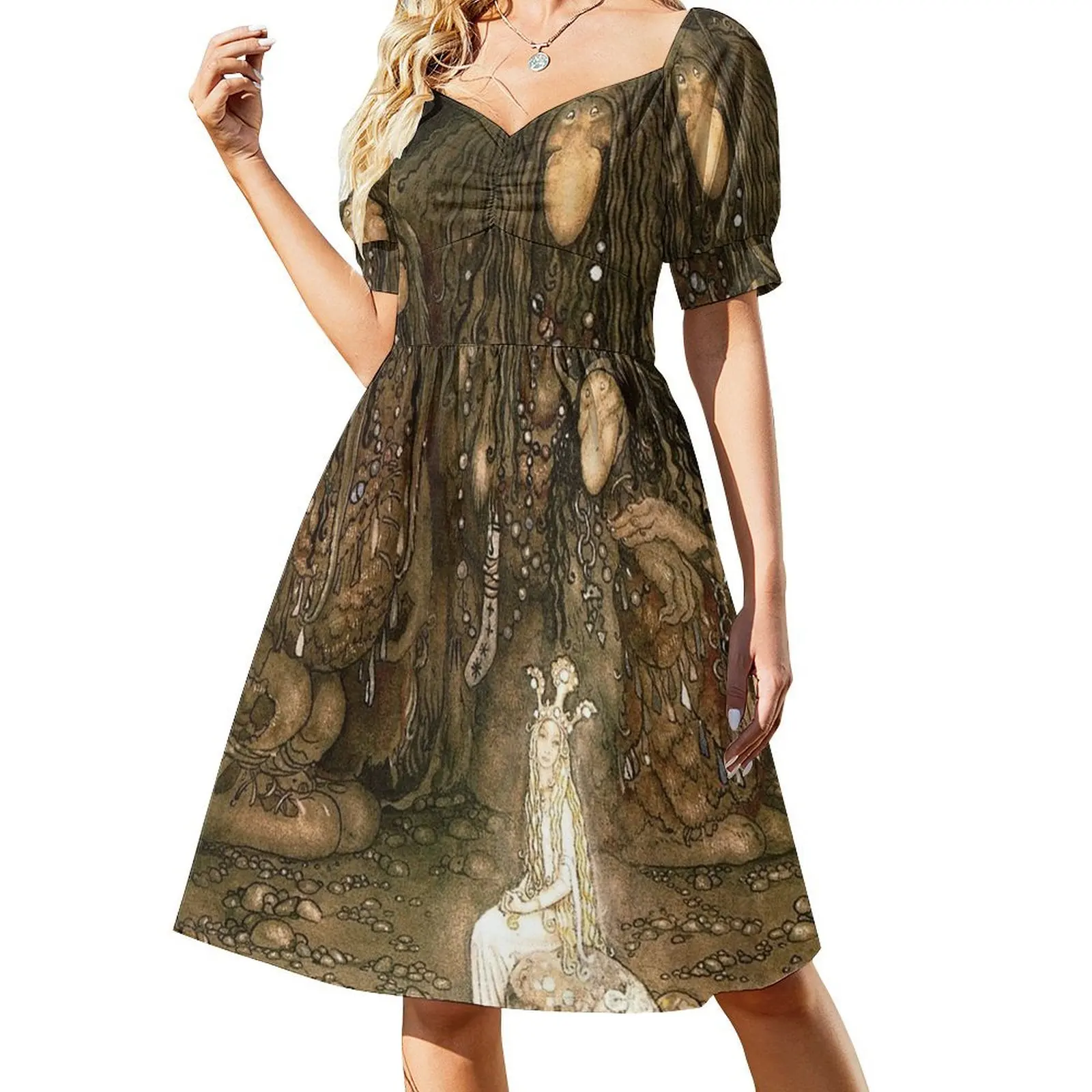 Princess and the Trolls Vintage John Bauer fantasy artwork Short-Sleeved Dress women's summer dress 2025 dress for women 2025