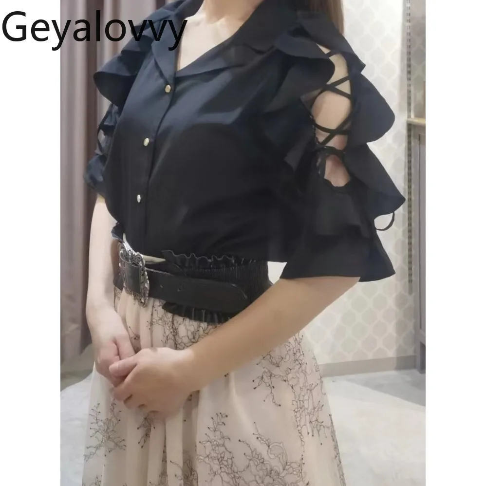 

Cute Ruffled Off-Shoulder Top Casual Elegant Blouses Femme 2025 New Spring Summer Short Sleeve Shirt Fashion Blusa Feminina